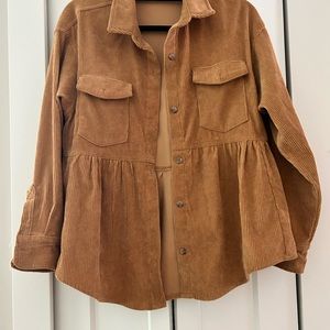 Wishlist camel colored corduroy button up oversize Shacket. Size S/M